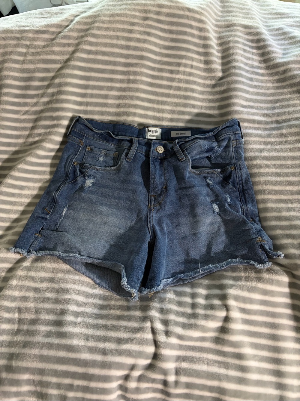 Kensie Medium Blue Distressed Denim Shorts